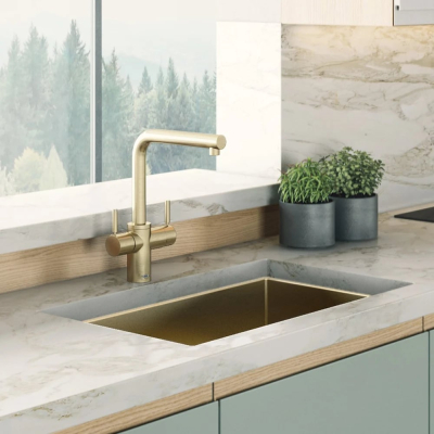 InSinkErator 3-in-1 Boiling Water Tap with NeoTank - Angular Brushed Gold