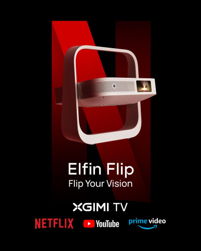XGIMI Elfin Flip 1080P Projector, Licensed Netflix, Build-in Adjustable Stand, Lightweight and Compact Design, 400 ISO Lumens, Screen Adaption, 2 x 3W Speakers, WiFi, Bluetooth,...