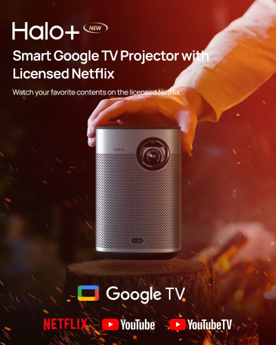 XGIMI Halo+ GTV 1080P Portable Projector, Google TV with Licensed Netflix, 700 ISO Lumens, 2 x 5W Harman Kardon, Auto Focus, ISA, Wi-Fi, 200” Screen, Built-in Battery with 2.5...