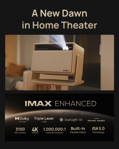 XGIMI HORIZON S Max 4K Projector, IMAX Enhanced, Dolby Vision, 3100 ISO Lumens, 110% BT.2020, Built-in Flexible Stand, Intelligent Screen Adaption, 2 x 12W Harman Kardon