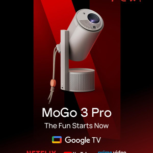 XGIMI MoGo 3 Pro 1080P Mini Projector, Google TV with Licensed Netflix, Build-in Adjustable Stand, Portable Projector Supports Power Banks, 450 ISO Lumens, ISA 2.0, 2x5W Harman...