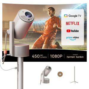 XGIMI MoGo 3 Pro 1080P Mini Projector with PowerBase Stand, Google TV with Licensed Netflix, Build-in Adjustable Stand, Portable Projector, 450 ISO Lumens, ISA 2.0, 2*5w Harman...
