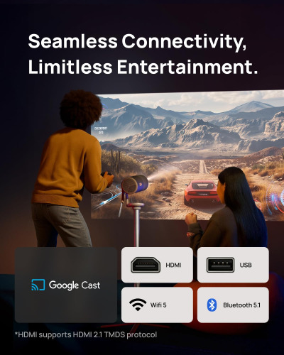 XGIMI MoGo 4 2025 NEW Portable Projector, GTV with Licensed Netflix, 360° Adjustable Stand, 2.5 Hours of Playtime, 12W Harman Kardon, Outdoor Projector, Bluetooth, Include...
