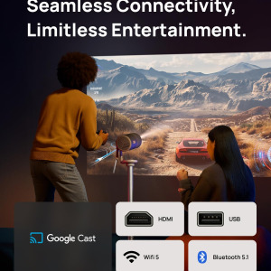XGIMI MoGo 4 2025 NEW Portable Projector with PowerBase Stand, 5 Hours of Playtime, Google TV with Licensed Netflix, 360° Adjustable Stand, 450 ISO Lumens, 2 x 6W Harman Kardon