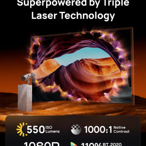 XGIMI MoGo 4 Laser Portable Projector with 4 Filters, 550 ISO Lumens, 360° Built-in Stand, Built-in Battery, 2.5 Hours of Playtime, Google TV with Licensed Netflix, 2×6W Harman...