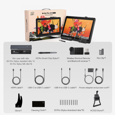 XPPen Artist 22 Pro (Gen 2) Graphics Tablet 2.5K QHD Screen, 21.5 Inch Drawing Display with 99% Adobe RGB Color Gamut, 16K Pen Pressure Sensitity, Ideal for Illustration,...