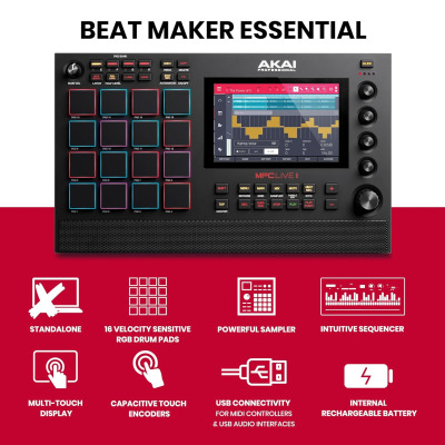 Akai Professional MPC Live II – Battery Powered Drum Machine, Sampler and Beat Maker With Speakers, Drum Pads, Synth Engines, Touch Display, and Native Instruments Integration