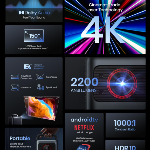 Anker NEBULA Cosmos Laser 4K Projector, Portable Projector with 2200 ANSI Lumens, Android TV 10.0, Autofocus, Auto Keystone Correction, Screen Fit, Home Theater with Wi-Fi &...