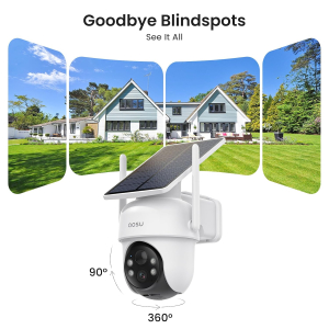 AOSU 2K Security Cameras Outdoor Wireless, 2 Cam-Kit with HomeBase, No Subscriptions, 360° Panoramic PTZ, Solar Battery Home Security Cameras System, Auto Tracking, Colour Night...