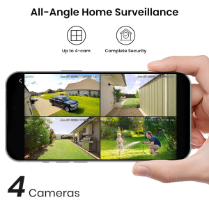 AOSU 2K Security Cameras Outdoor Wireless, 2 Cam-Kit with HomeBase, No Subscriptions, 360° Panoramic PTZ, Solar Battery Home Security Cameras System, Auto Tracking, Colour Night...