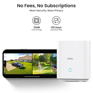 AOSU 2K Security Cameras Outdoor Wireless, 2 Cam-Kit with HomeBase, No Subscriptions, 360° Panoramic PTZ, Solar Battery Home Security Cameras System, Auto Tracking, Colour Night...