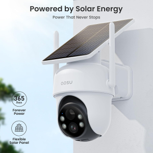 AOSU 2K Security Cameras Outdoor Wireless, 2 Cam-Kit with HomeBase, No Subscriptions, 360° Panoramic PTZ, Solar Battery Home Security Cameras System, Auto Tracking, Colour Night...