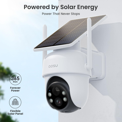 AOSU 2K Security Cameras Outdoor Wireless, 2 Cam-Kit with HomeBase, No Subscriptions, 360° Panoramic PTZ, Solar Battery Home Security Cameras System, Auto Tracking, Colour Night...