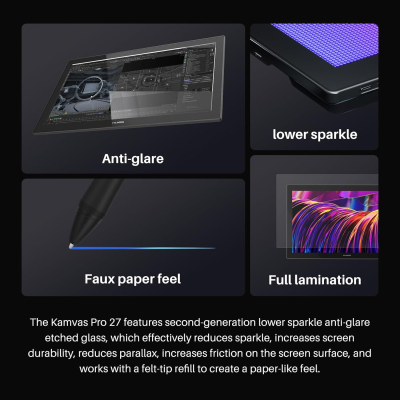 HUION KAMVAS Pro 27 4K UHD Drawing Tablet with Screen, PenTech 4.0 Battery-Free Stylus with 2nd Gen Anti-Glare Etched Glass Full Laminated Graphics Tablet, 98% Adobe RGB...
