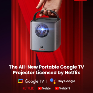 NEBULA Anker Mars 3 Air 1080p Mini Projector, Smart 400 ANSI-Lumen Portable Projector with Google TV, Wi-Fi, Dolby Digital, 2×8W, 150-Inch Picture, Built-In Battery with...