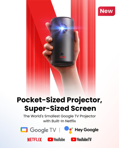 NEBULA Capsule Air Ultra Portable Projector, Google TV with Licensed Netflix, Smart Mini Projector with 2 Hours of Playtime, Dolby Digital, Real-Time Keystone Correction, Auto...