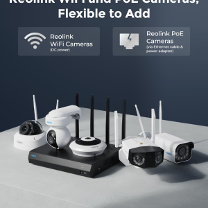 Reolink 4K 12CH Wi-Fi 6 NVR, Built-in 2TB HDD, Expandable to 16TB, 2.4/5 GHz WiFi WiFi & Battery Cameras (except 4G Cameras), 24/7 Recording for Home Security Camera System, RLN12W