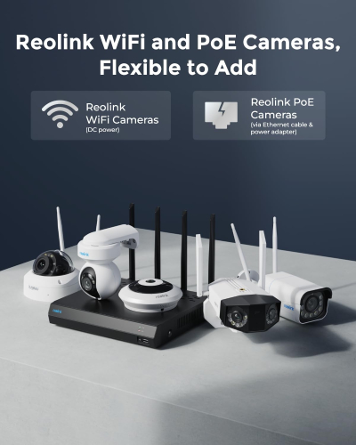 Reolink 4K 12CH Wi-Fi 6 NVR, Built-in 2TB HDD, Expandable to 16TB, 2.4/5 GHz WiFi WiFi & Battery Cameras (except 4G Cameras), 24/7 Recording for Home Security Camera System, RLN12W