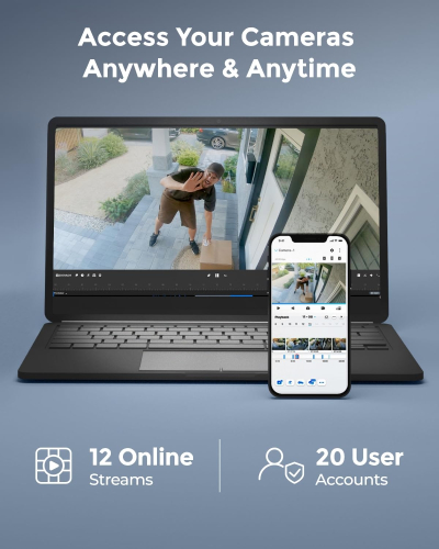 Reolink 4K 12CH Wi-Fi 6 NVR, Built-in 2TB HDD, Expandable to 16TB, 2.4/5 GHz WiFi WiFi & Battery Cameras (except 4G Cameras), 24/7 Recording for Home Security Camera System, RLN12W