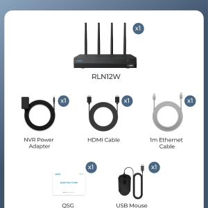 Reolink 4K 12CH Wi-Fi 6 NVR, Built-in 2TB HDD, Expandable to 16TB, 2.4/5 GHz WiFi WiFi & Battery Cameras (except 4G Cameras), 24/7 Recording for Home Security Camera System, RLN12W
