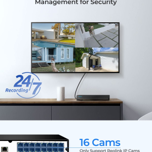 Reolink 4K PoE NVR 16 Channel Pre-Installed 4TB Hard Drive Supports 16MP/4K/5MP/4MP/1080P HD IP Camera 24/7 Surveillance Recording Home CCTV Security System Network Video...