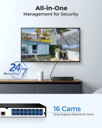 Reolink 4K PoE NVR 16 Channel Pre-Installed 4TB Hard Drive Supports 16MP/4K/5MP/4MP/1080P HD IP Camera 24/7 Surveillance Recording Home CCTV Security System Network Video...