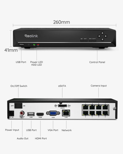 Reolink 4K PoE NVR 8 Channel CCTV Camera System Network Video Recorder with 2TB Hard Drive Supports 12MP/8MP/5MP/4MP/1080P HD PoE IP Camera 24/7 Surveillance Recording, RLN8-410