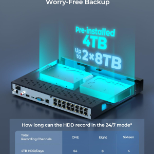 Reolink 4K PoE NVR 8 Channel CCTV Camera System Network Video Recorder with 2TB Hard Drive Supports 12MP/8MP/5MP/4MP/1080P HD PoE IP Camera 24/7 Surveillance Recording, RLN8-410