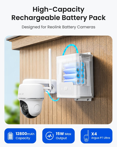 Reolink High-Capacity Solar-Powered Battery Pack, 12800mAh, Compatible with Reolink Battery Cameras, Outdoor Use, RLA-BP1