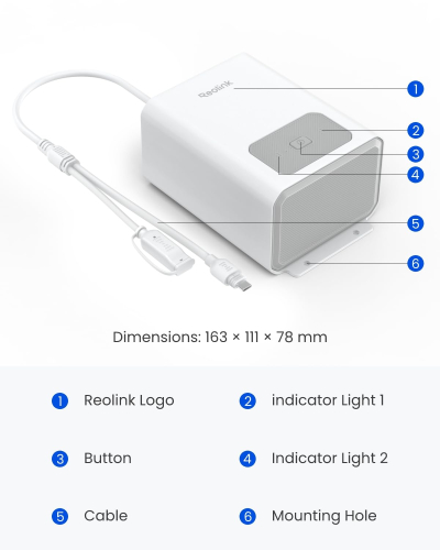 Reolink High-Capacity Solar-Powered Battery Pack, 12800mAh, Compatible with Reolink Battery Cameras, Outdoor Use, RLA-BP1