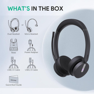 Yealink WH64 DECT & Bluetooth Mono Teams Wireless Headset with Microphone, 606 ft Range On Ear Headphones with 3X Noise Cancelling Mic,26H Talk Time,Microsoft Certified PC...