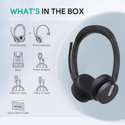 Yealink WH64 DECT & Bluetooth Mono Teams Wireless Headset with Microphone, 606 ft Range On Ear Headphones with 3X Noise Cancelling Mic,26H Talk Time,Microsoft Certified PC...