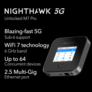 NETGEAR Nighthawk M7 Pro Mobile Hotspot Router 5G, Unlocked, International Roaming 125 Countries, WiFi 7, Portable Device for Travel, 13 Hour Battery Life (MR7450)