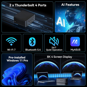 ASUS NUC 15 Pro AI Mini PC, Ultra 7 255H (16C/16T, Up to 5.1GHz) Desktop Computer, 32GB DDR5 5600MHz Ram & 1TB PCIe 4.0 SSD, Intel Arc Gpu, 8K Quad Display/WiFi7/BT5.4/Win 11...