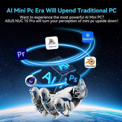 ASUS NUC 15 Pro AI Mini PC, Ultra 7 255H (16C/16T, Up to 5.1GHz) Desktop Computer, 32GB DDR5 5600MHz Ram & 1TB PCIe 4.0 SSD, Intel Arc Gpu, 8K Quad Display/WiFi7/BT5.4/Win 11...