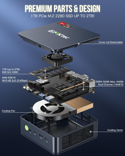 GMKtec Mini-PC 5825U (beat Ryzen 7 5850U), M5 Plus Dual LAN 2.5G Desktop Computer, AMD Ryzen 7 5825U (8C/16T 4.50GHz), 32GB DDR4 RAM + 1TB PCIe-SSD, WiFi 6E, USB 3.2, USB-C, BT...