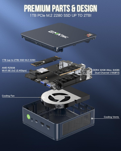 GMKtec Mini-PC 5825U (beat Ryzen 7 5850U), M5 Plus Dual LAN 2.5G Desktop Computer, AMD Ryzen 7 5825U (8C/16T 4.50GHz), 32GB DDR4 RAM + 1TB PCIe-SSD, WiFi 6E, USB 3.2, USB-C, BT...