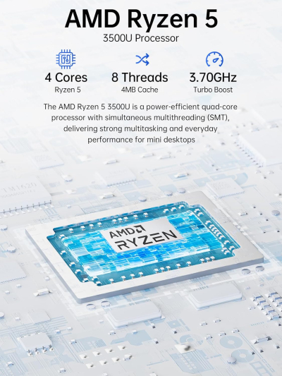 GMKtec Ryzen 5 Mini PC 3500U((4C/8T 3.7Ghz) G10 Desktop PC Computer, 16G DDR4 RAM 512GB PCle3.0x4 SSD, WiFi 5, USB3.2, USB-C, BT 5.0, DP, HDMI,Mini Computer