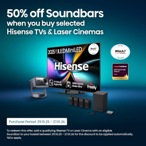Hisense 4K Trichroma Mini Laser Projector C1TUK 65-300'' Proejection Size, Triple Colour, Dolby Vision&Atmos, JBL Audio and VIDAA Smart OS, and Netflix, YouTube, Prime Video