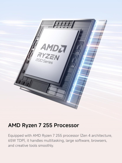 MINISFORUM AI X1-255 Mini PC AMD Ryzen 7 255 (8C/16T, up to 4,9 GHz), 32 GB DDR5 RAM 1 TB M.2 SSD,HDMI/DP/USB4 (4K@120 Hz), Dual Speaker/DMIC,USB-A X 3, 2.5G LAN, Wi-Fi 7/BT5.4