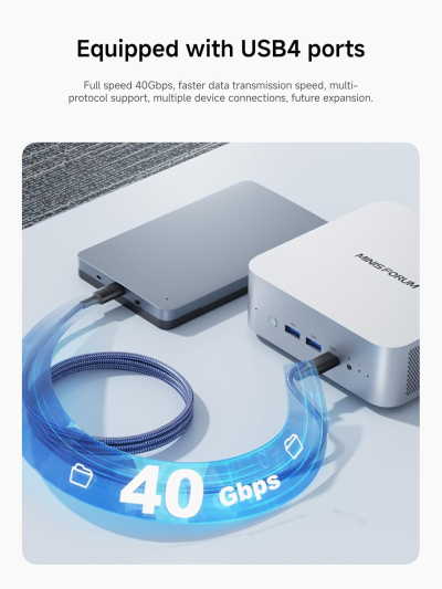 MINISFORUM AI X1-255 Mini PC AMD Ryzen 7 255 (8C/16T, up to 4,9 GHz), 32 GB DDR5 RAM 1 TB M.2 SSD,HDMI/DP/USB4 (4K@120 Hz), Dual Speaker/DMIC,USB-A X 3, 2.5G LAN, Wi-Fi 7/BT5.4
