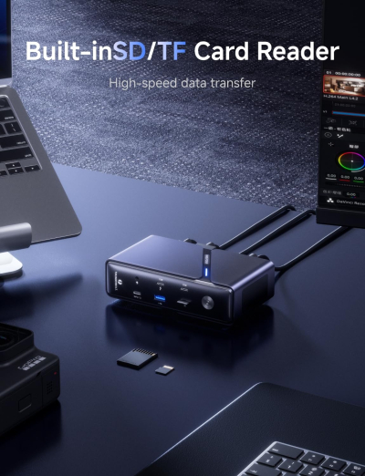 MINISFORUM TB4-01 12-in-1 Docking Station,Intel JHL8440 Thunderbolt 4 Controller，PD 85W,HDMI 2.1/DP1.4,SD/TF, Thunderbolt 4x 2,3 x USBA,1 x USB C,2.5G RJ45