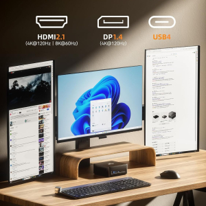 MINISFORUM UM690L Slim Mini PC, AMD Ryzen 9 6900HX Mini Computer (8C/16T, up to 4.9 GHz), 32 GB LPDDR5 and 1 TB PCIe 4.0 SSD, DP/HDMI 2.1/USB 4, 4 x USB Type-A, WiFi 6E/BT 5.3