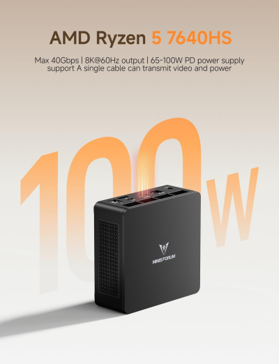 MINISFORUM UM690L Slim Mini PC, AMD Ryzen 9 6900HX Mini Computer (8C/16T, up to 4.9 GHz), 32 GB LPDDR5 and 1 TB PCIe 4.0 SSD, DP/HDMI 2.1/USB 4, 4 x USB Type-A, WiFi 6E/BT 5.3