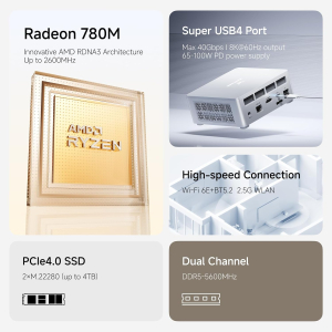 MINISFORUM UM870 Slim Mini PC,AMD Ryzen 7 8745H Processor Mini Computer(8C/16T, Up to 5.0GHz), 32GB DDR5 RAM & 1TB PCIe 4.0 SSD, Support 8K@60Hz HDMI 2.1/USB4 Output,...