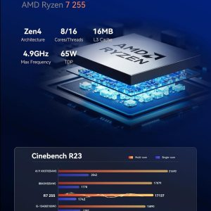 MINISFORUM X1 Lite-255 Mini PC with AMD Ryzen 7 255 (8C/16T), AMD Radeon 780M, 32GB DDR5 1TB SSD, WiFi 6E+2.5GbE LAN, OCuLink eGPU Mini Computer, HDMI+DP+USB4 Triple Displays...