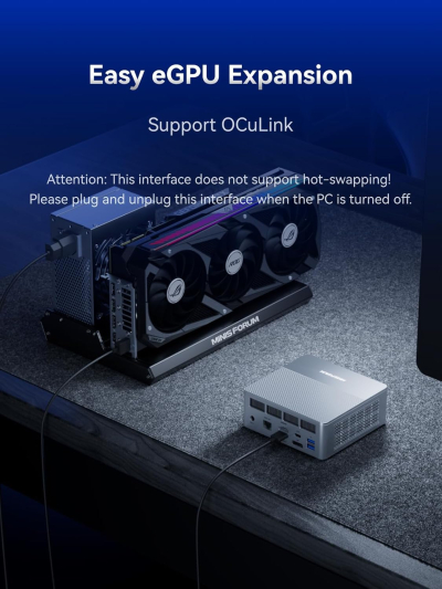 MINISFORUM X1 Lite-255 Mini PC with AMD Ryzen 7 255 (8C/16T), AMD Radeon 780M, 32GB DDR5 1TB SSD, WiFi 6E+2.5GbE LAN, OCuLink eGPU Mini Computer, HDMI+DP+USB4 Triple Displays...