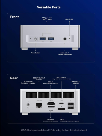 MINISFORUM X1 Lite-255 Mini PC with AMD Ryzen 7 255 (8C/16T), AMD Radeon 780M, 32GB DDR5 1TB SSD, WiFi 6E+2.5GbE LAN, OCuLink eGPU Mini Computer, HDMI+DP+USB4 Triple Displays...