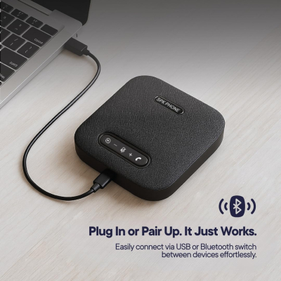 Project Telecom Premium EX Wireless Speakerphone & Mics – Bluetooth & USB Conference Speaker with 4 Built-in Mics & 2 Wireless Mics, Noise Cancelling, 10-Hour Battery