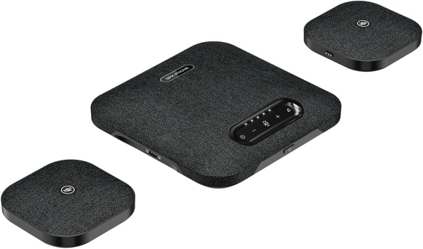 Project Telecom Premium EX Wireless Speakerphone & Mics – Bluetooth & USB Conference Speaker with 4 Built-in Mics & 2 Wireless Mics, Noise Cancelling, 10-Hour Battery